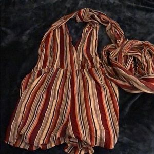 Striped romper, wrap around ties